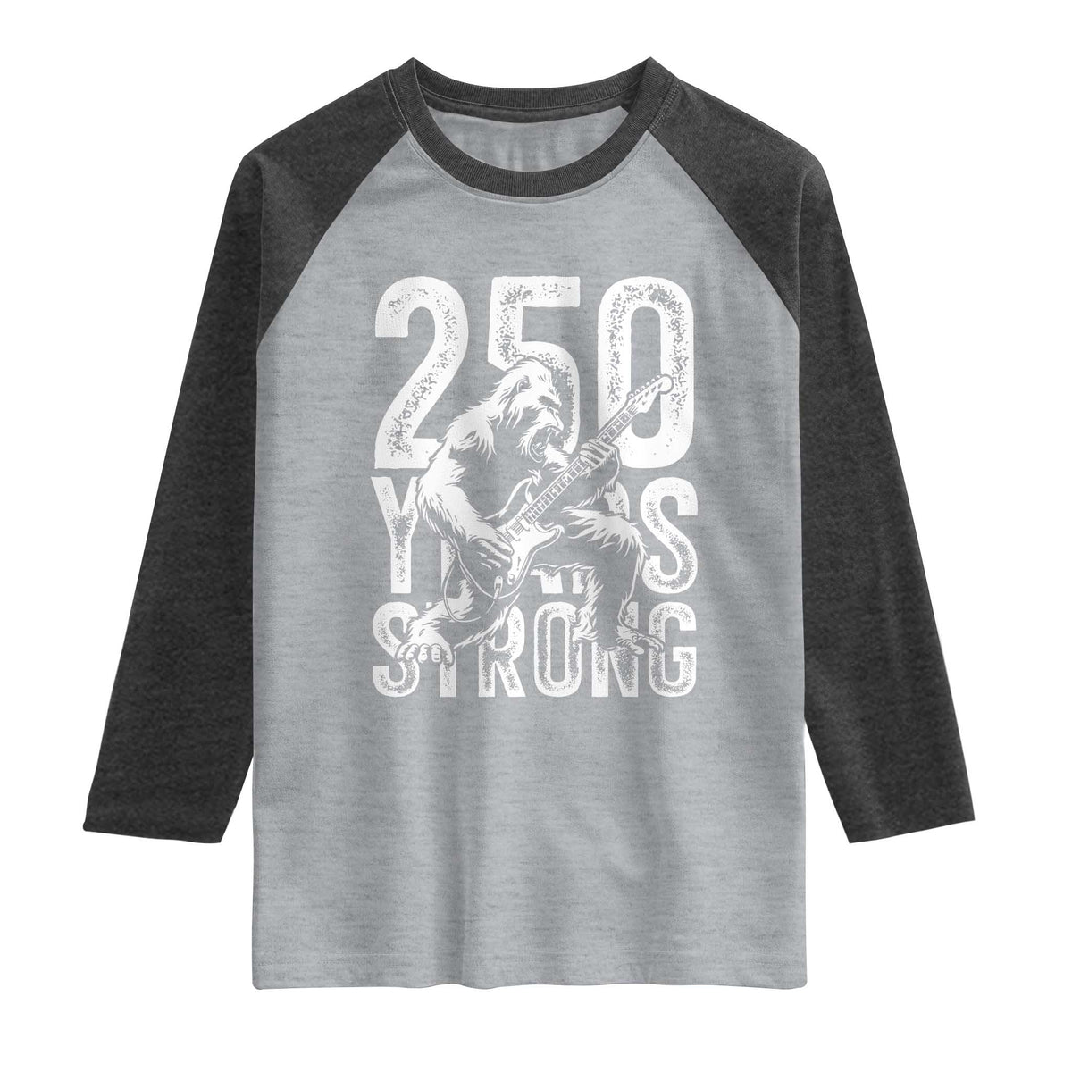250 Years Strong Bigfoot Guitar Raglan Shirt USA 250th Anniversary Gift