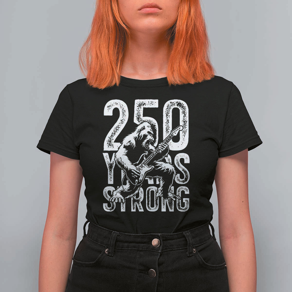 250 Years Strong Bigfoot Guitar T Shirt For Women USA 250th Anniversary Gift