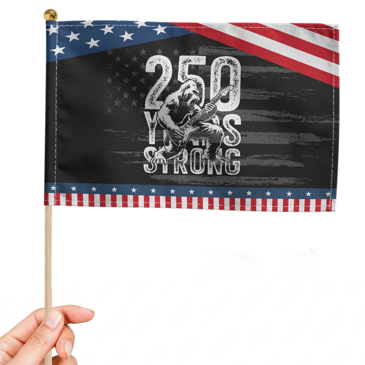 250 Years Strong Bigfoot Guitar Patriotic Handheld Flag USA 250th Anniversary Gift
