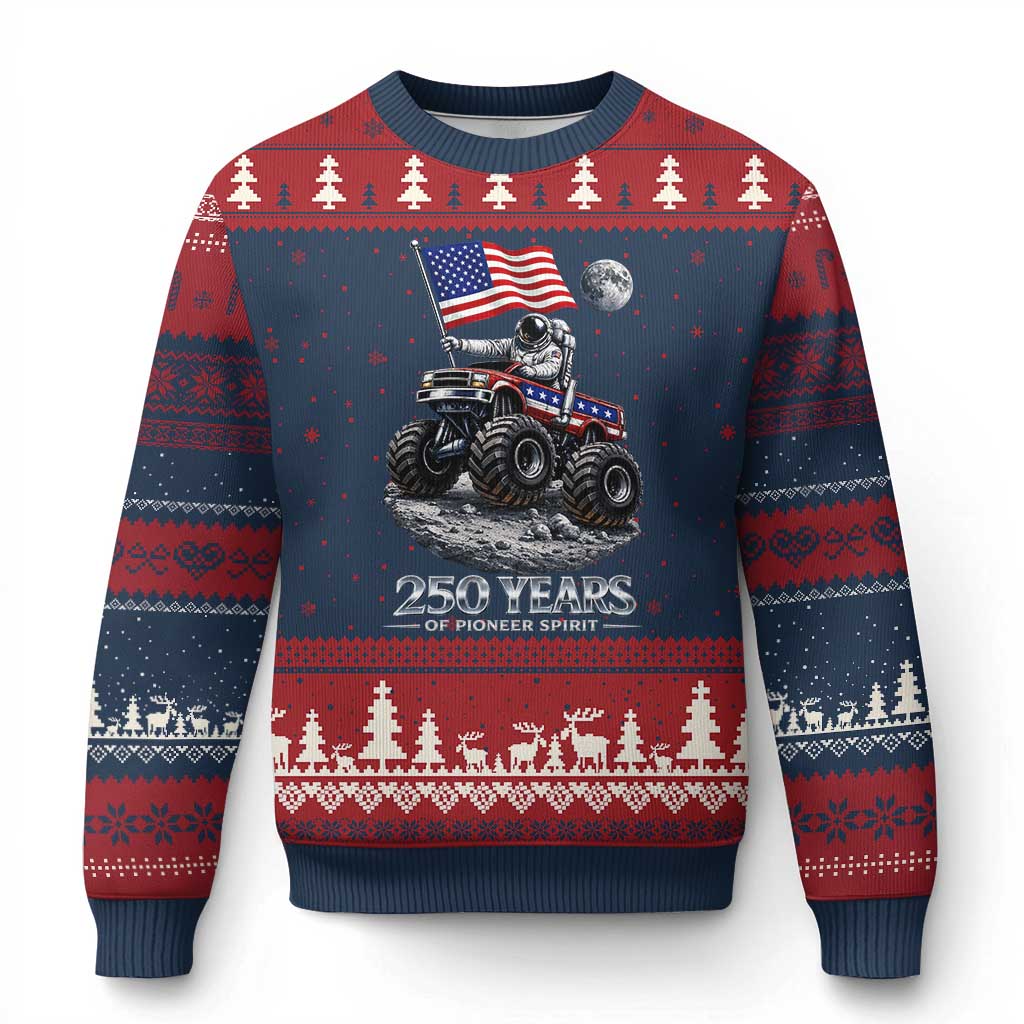 Astronaut 250 Years Of Pioneer Spirit Ugly Christmas Sweater USA 250th Anniversary