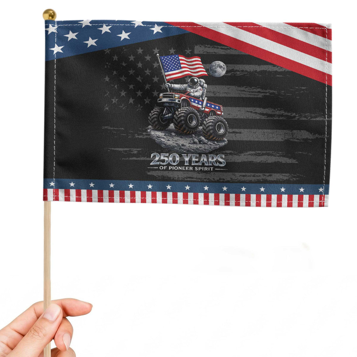 Astronaut 250 Years Of Pioneer Spirit Patriotic Handheld Flag USA 250th Anniversary