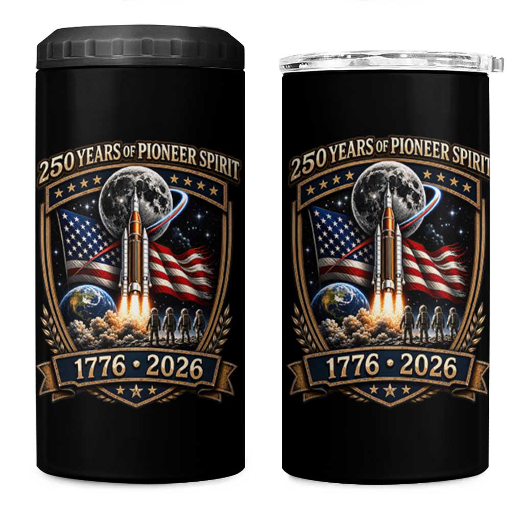 Astronaut 250 Years Of Pioneer Spirit 4 in 1 Can Cooler Tumbler Patriotic Astronaut Graphic Gift