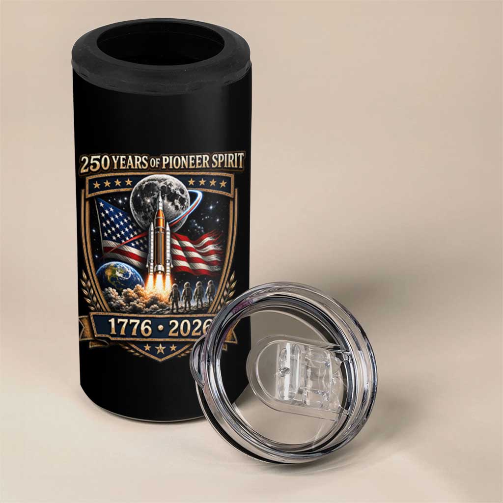 Astronaut 250 Years Of Pioneer Spirit 4 in 1 Can Cooler Tumbler Patriotic Astronaut Graphic Gift