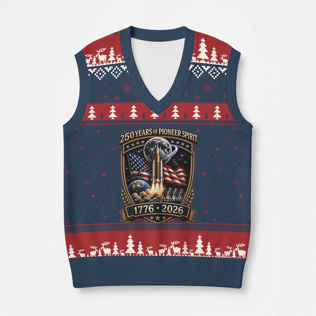 Astronaut 250 Years Of Pioneer Spirit V-Neck Knit Sweater Vest Patriotic Astronaut Graphic Gift
