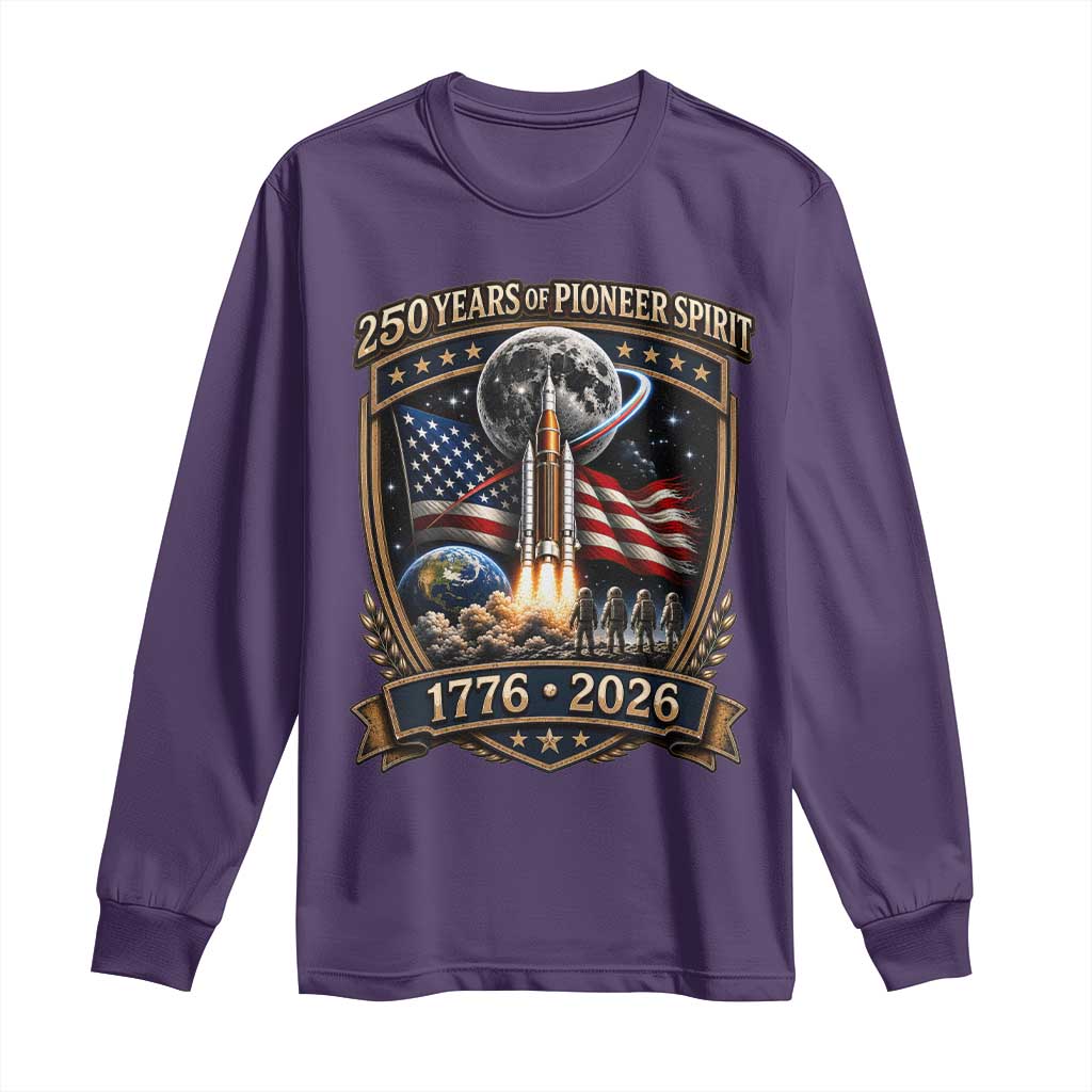 Astronaut 250 Years Of Pioneer Spirit Long Sleeve Shirt Patriotic Astronaut Graphic Gift