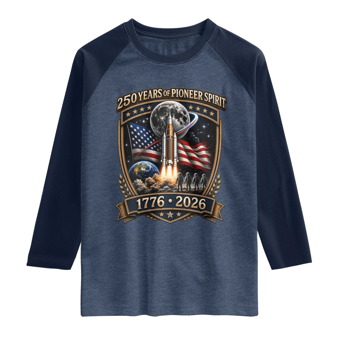 Astronaut 250 Years Of Pioneer Spirit Raglan Shirt Patriotic Astronaut Graphic Gift