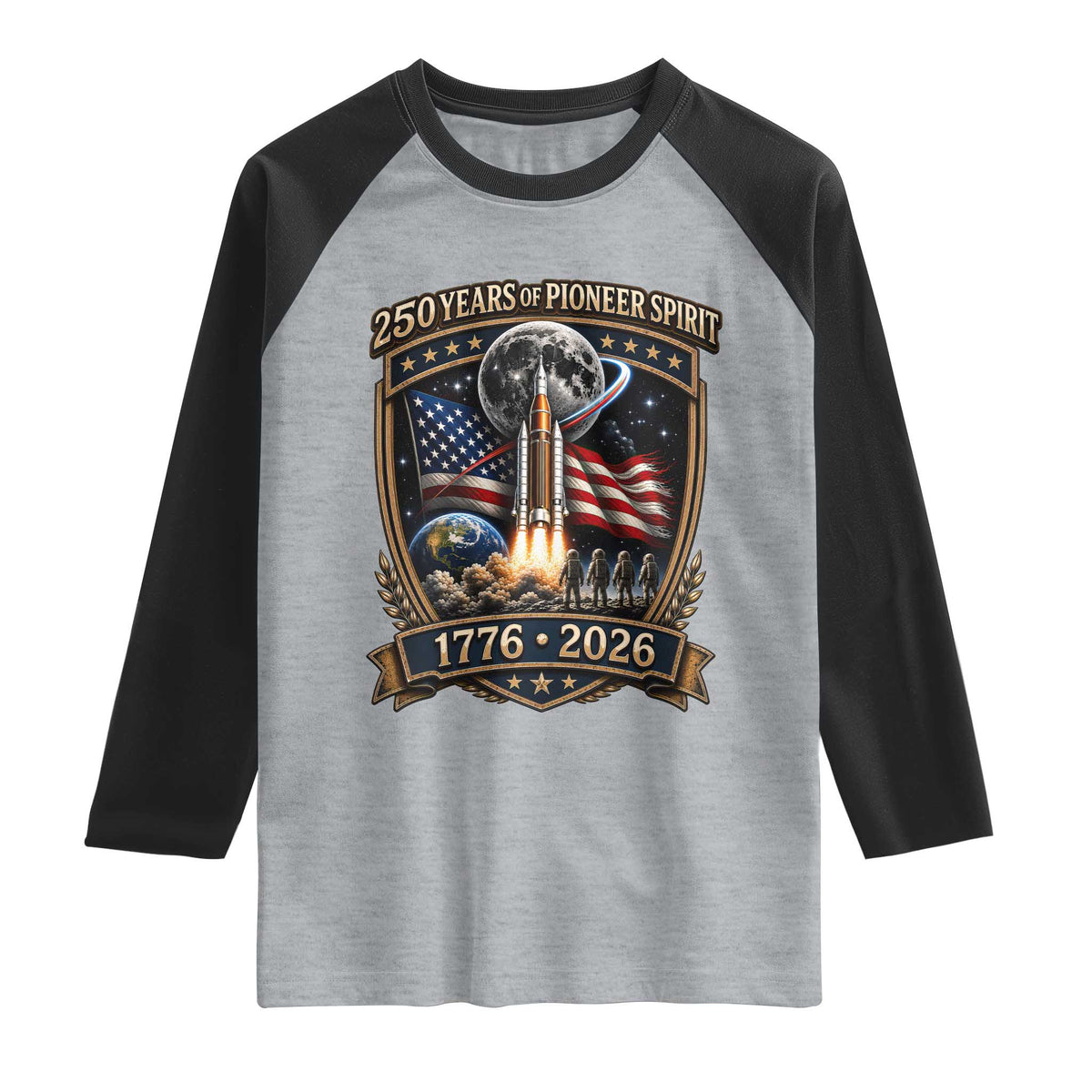 Astronaut 250 Years Of Pioneer Spirit Raglan Shirt Patriotic Astronaut Graphic Gift
