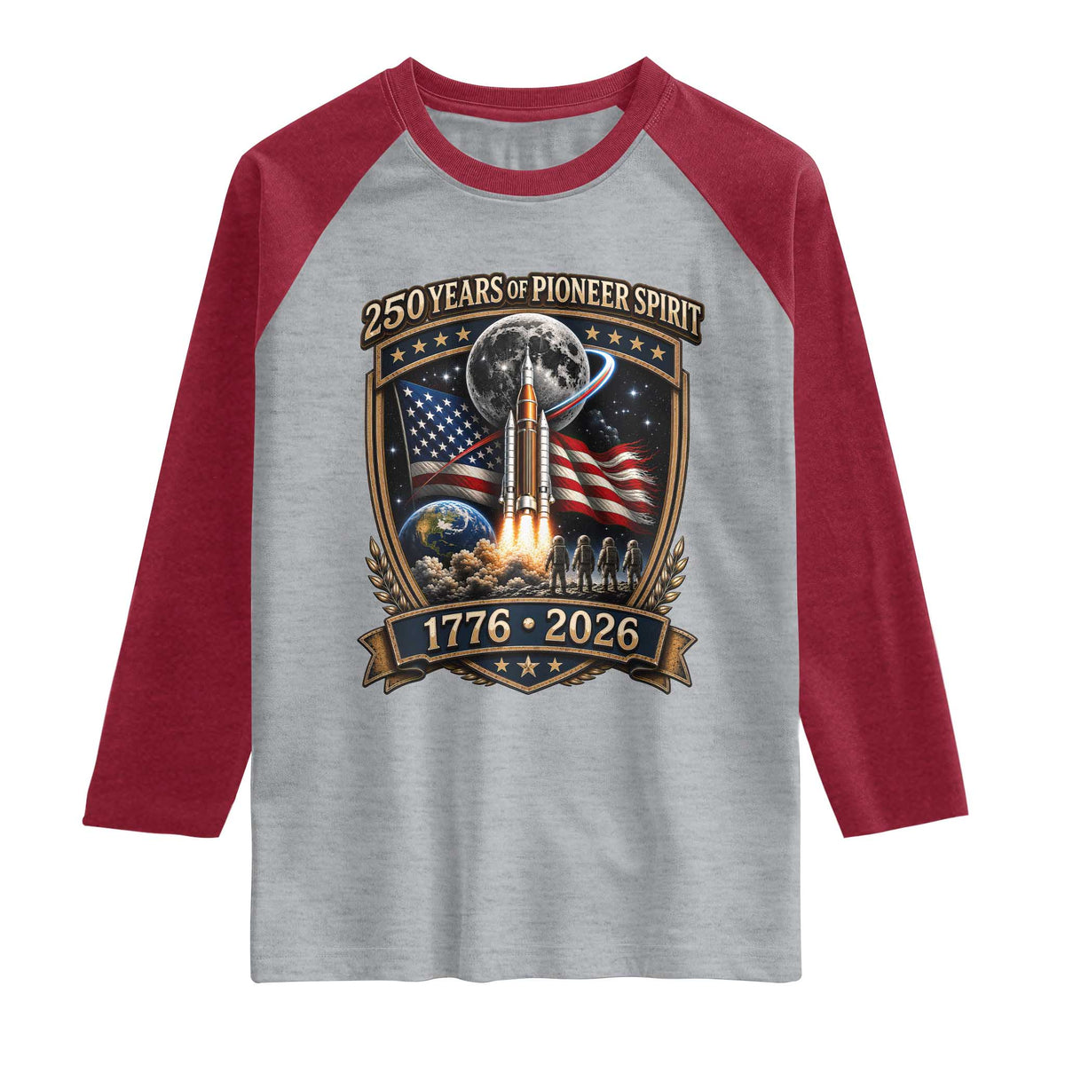 Astronaut 250 Years Of Pioneer Spirit Raglan Shirt Patriotic Astronaut Graphic Gift