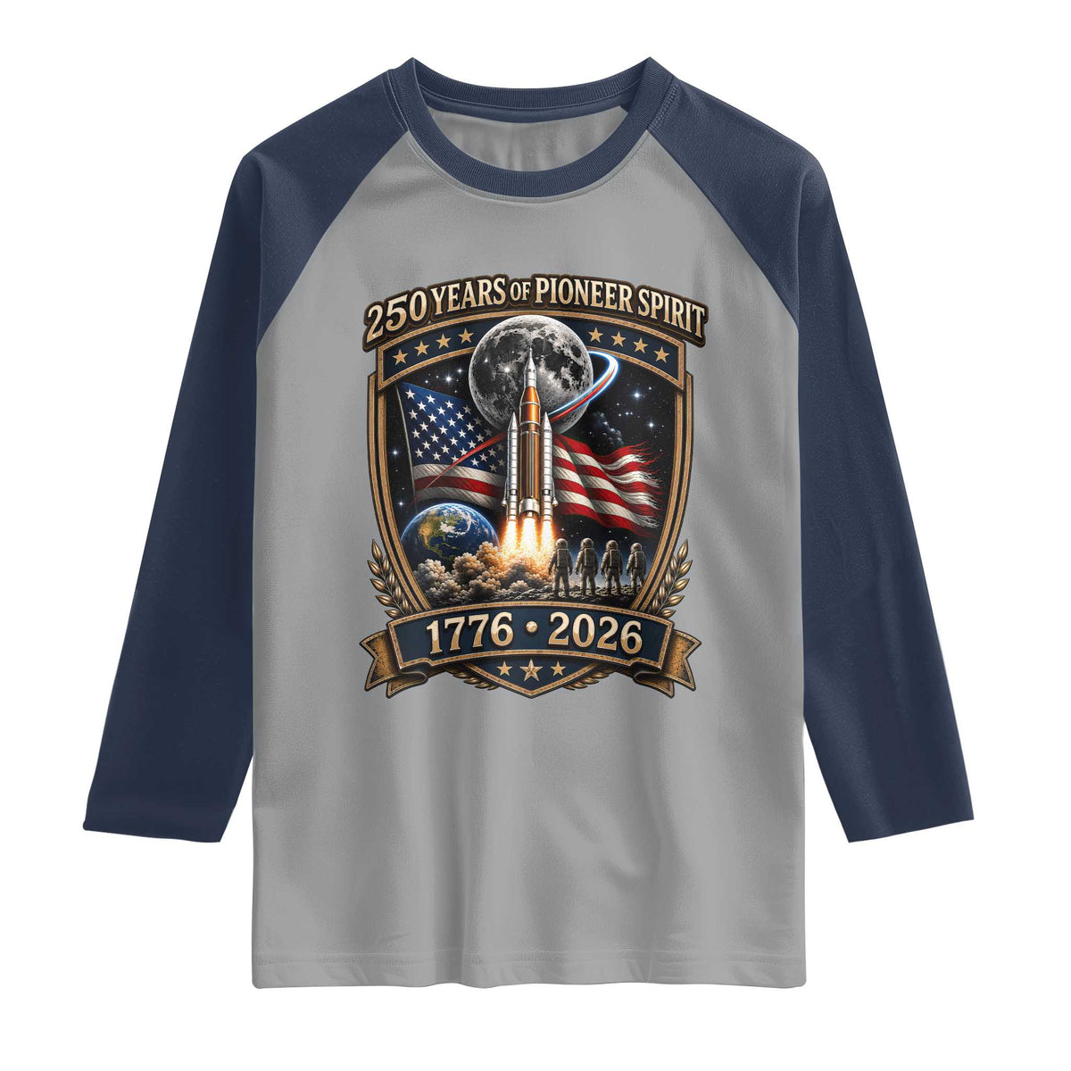Astronaut 250 Years Of Pioneer Spirit Raglan Shirt Patriotic Astronaut Graphic Gift