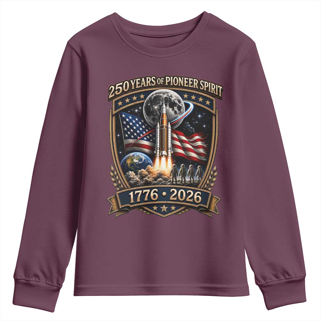 Astronaut 250 Years Of Pioneer Spirit Youth Sweatshirt Patriotic Astronaut Graphic Gift