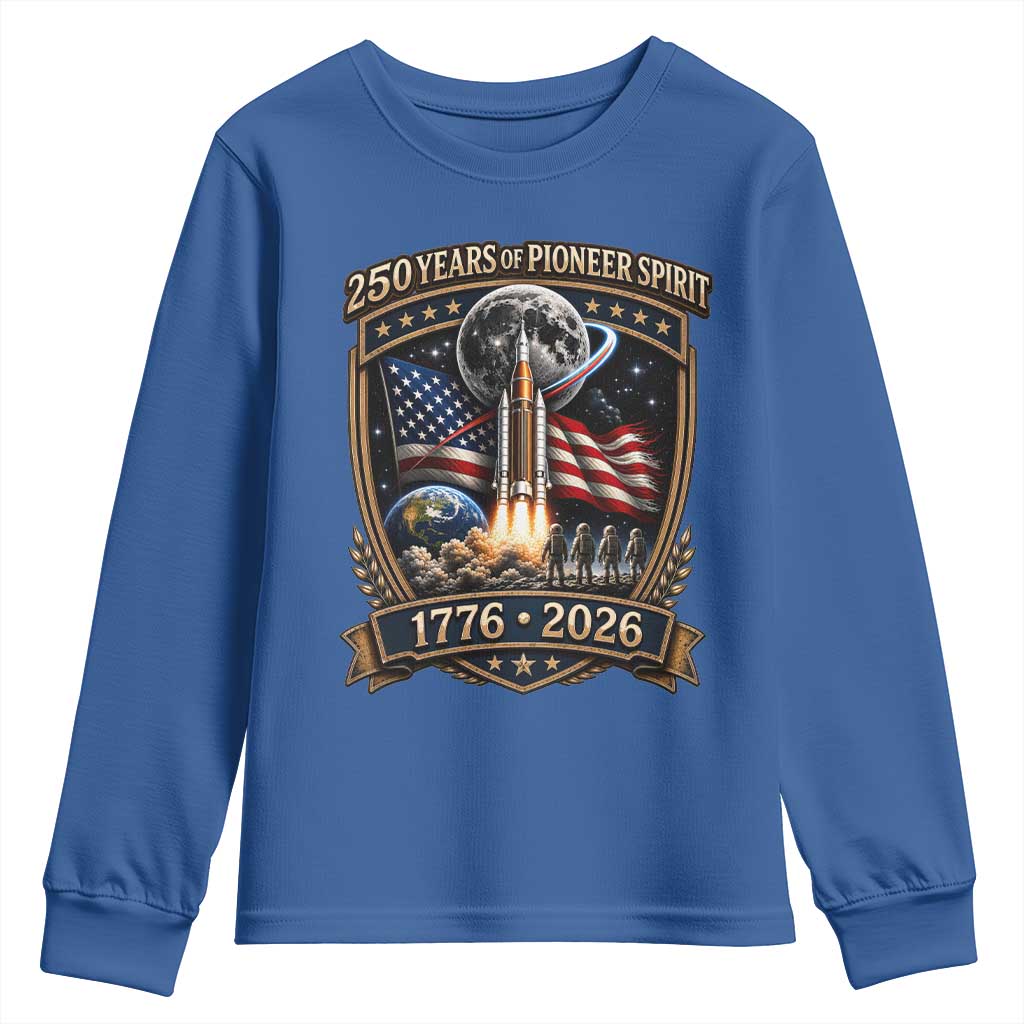 Astronaut 250 Years Of Pioneer Spirit Youth Sweatshirt Patriotic Astronaut Graphic Gift