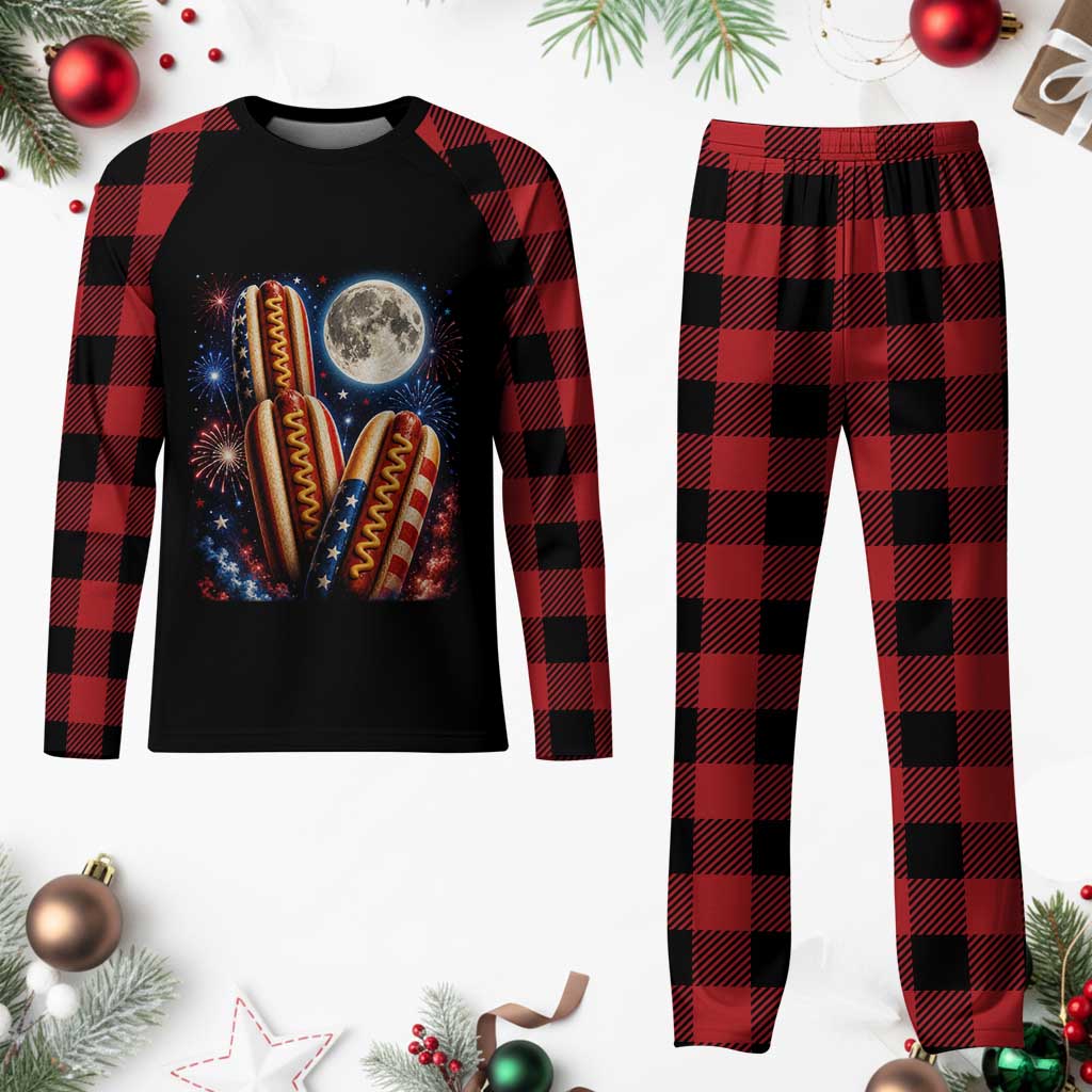 4th Of July Hotdog Fireworks Plaid Pajama Set American Food Lovers