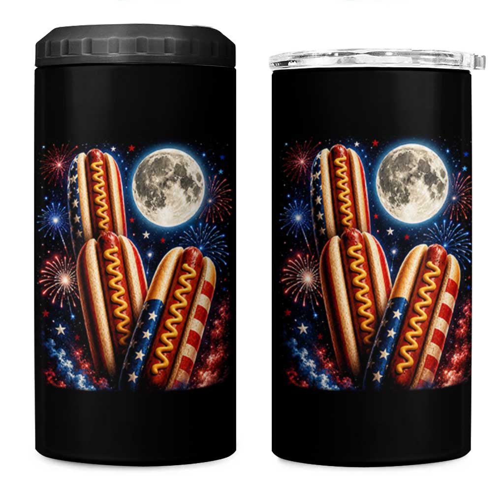 4th Of July Hotdog Fireworks 4 in 1 Can Cooler Tumbler American Food Lovers