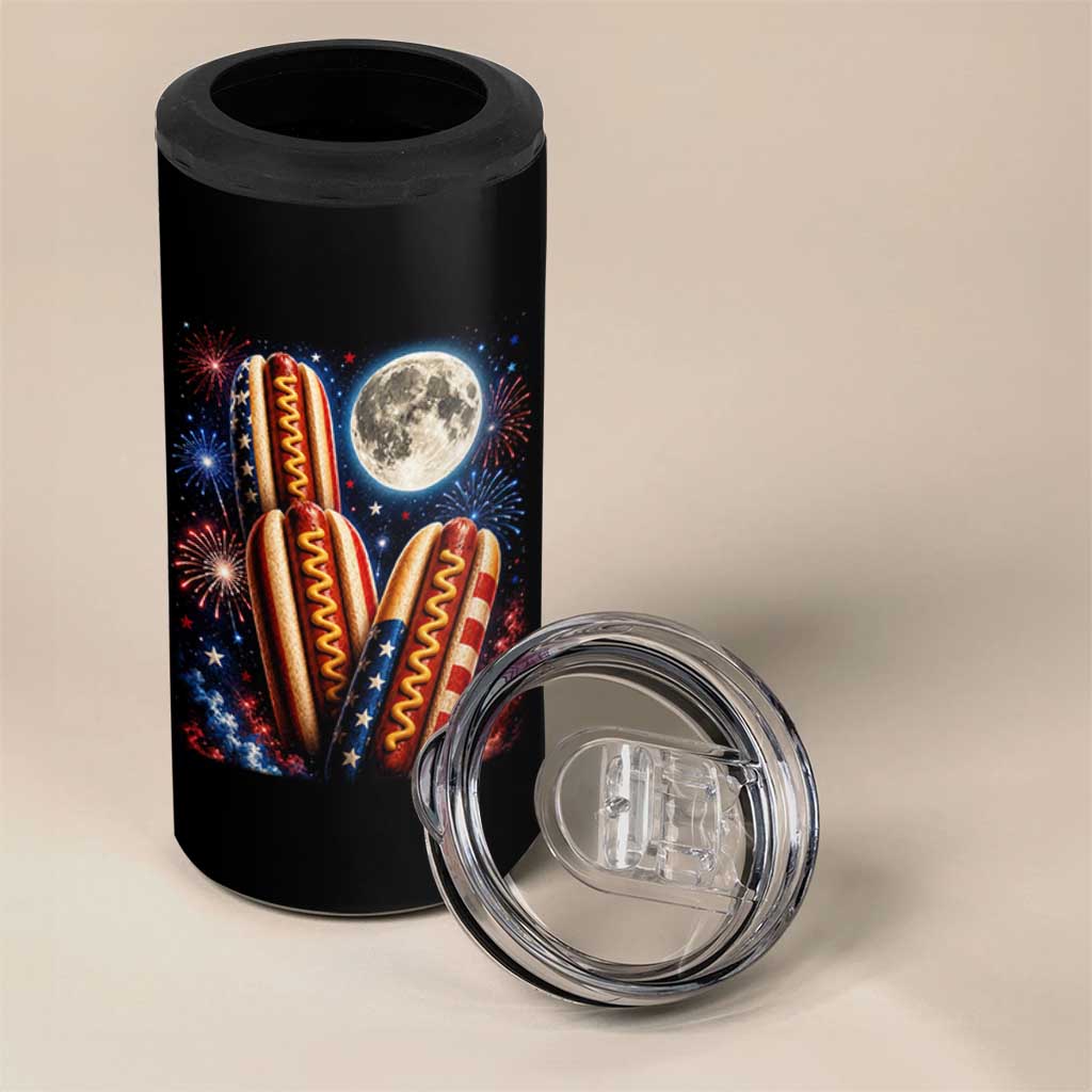 4th Of July Hotdog Fireworks 4 in 1 Can Cooler Tumbler American Food Lovers
