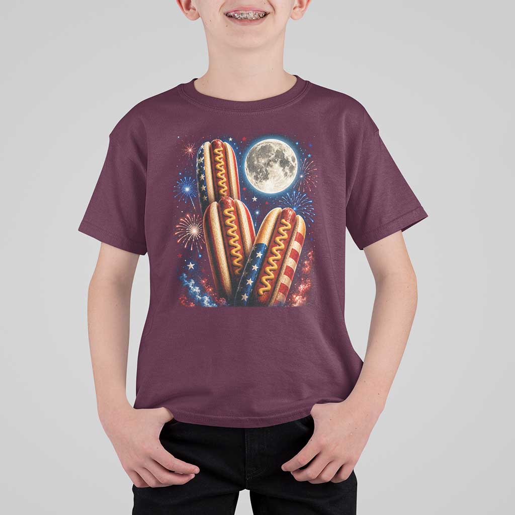 4th Of July Hotdog Fireworks T Shirt For Kid American Food Lovers