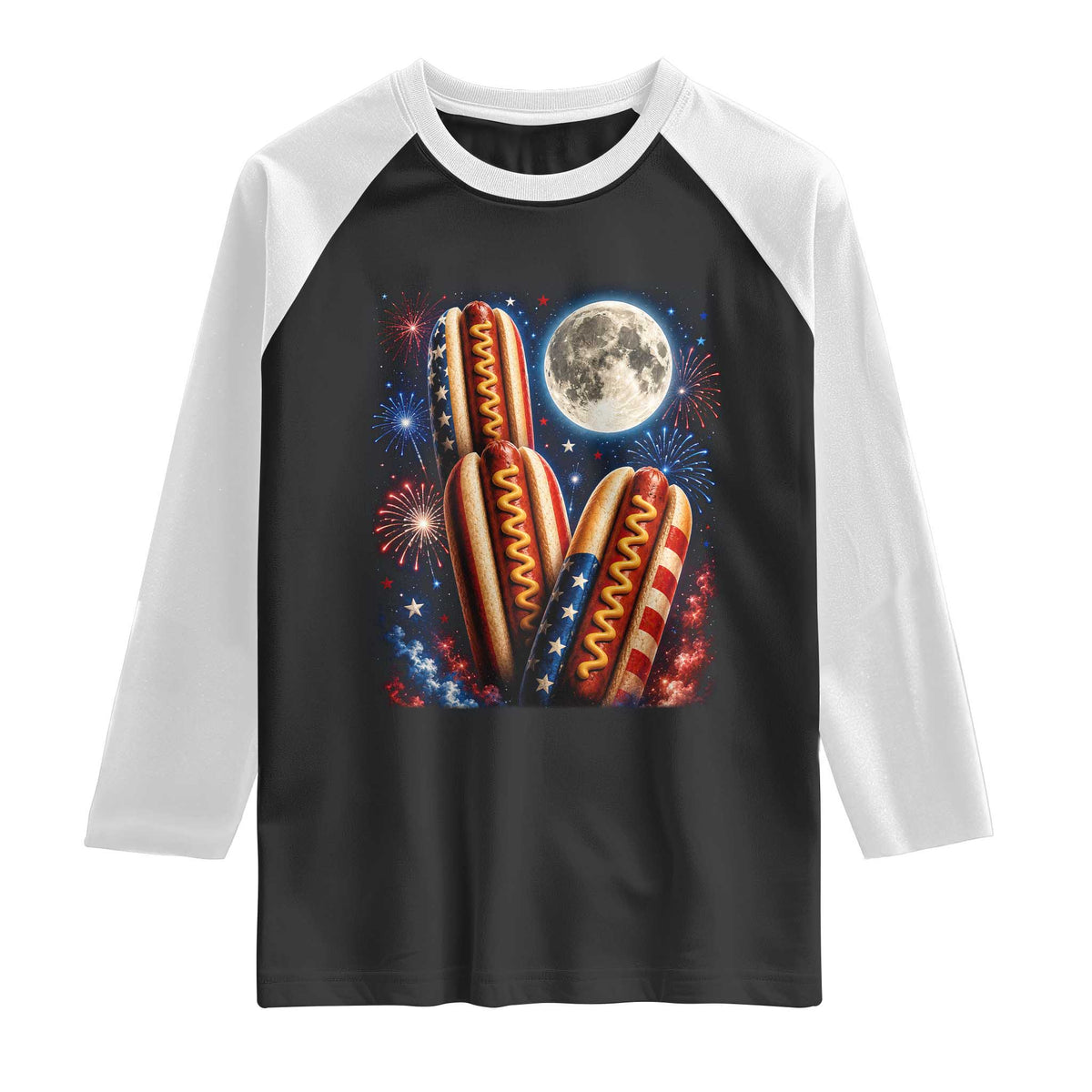 4th Of July Hotdog Fireworks Raglan Shirt American Food Lovers