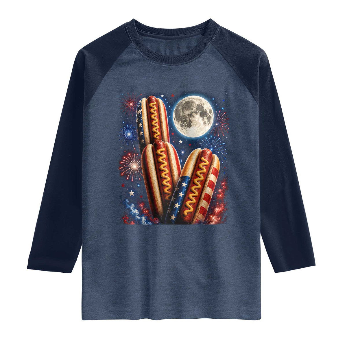 4th Of July Hotdog Fireworks Raglan Shirt American Food Lovers