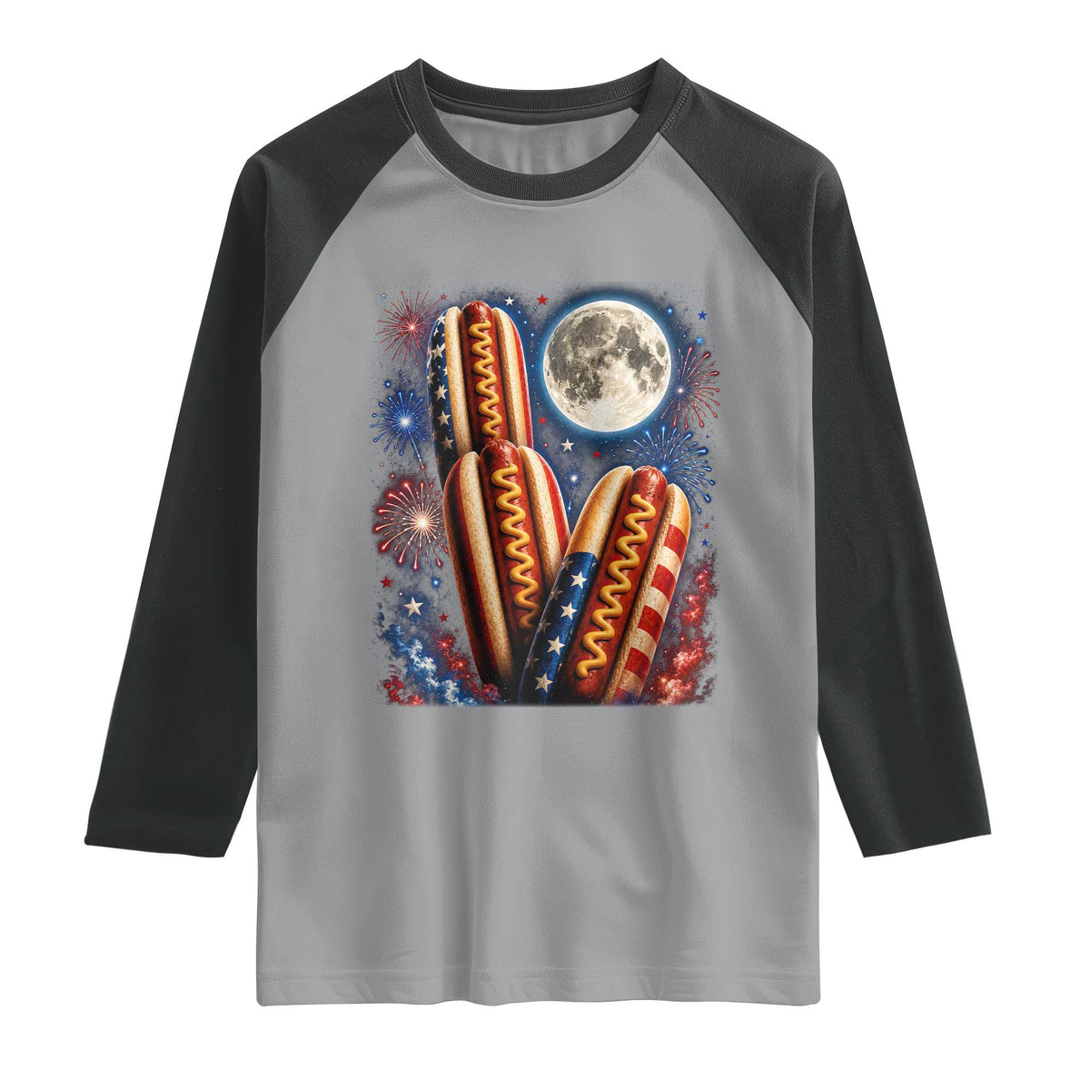 4th Of July Hotdog Fireworks Raglan Shirt American Food Lovers