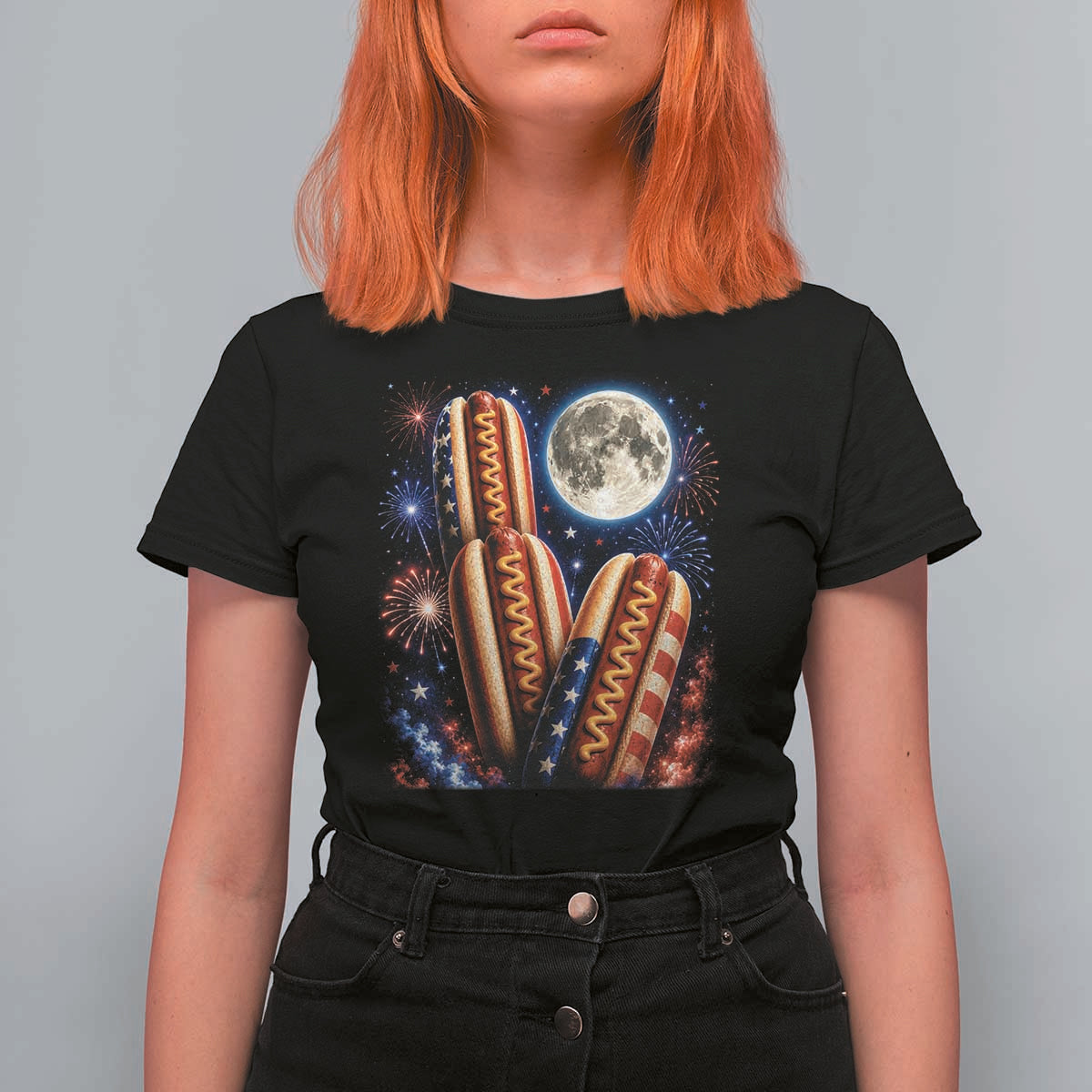 4th Of July Hotdog Fireworks T Shirt For Women American Food Lovers