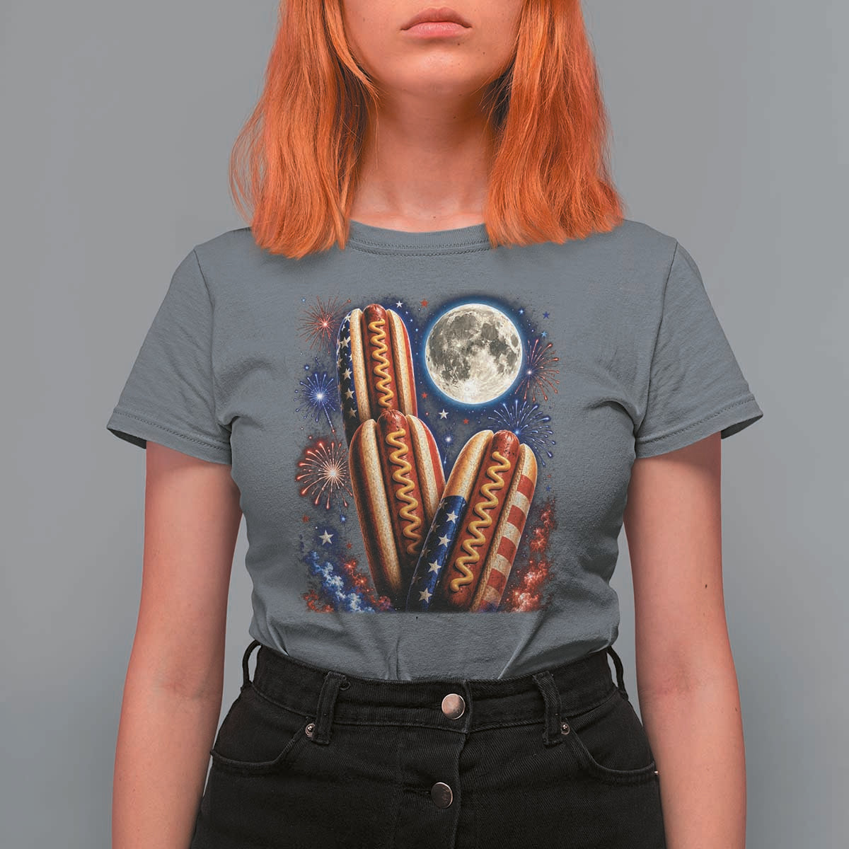 4th Of July Hotdog Fireworks T Shirt For Women American Food Lovers