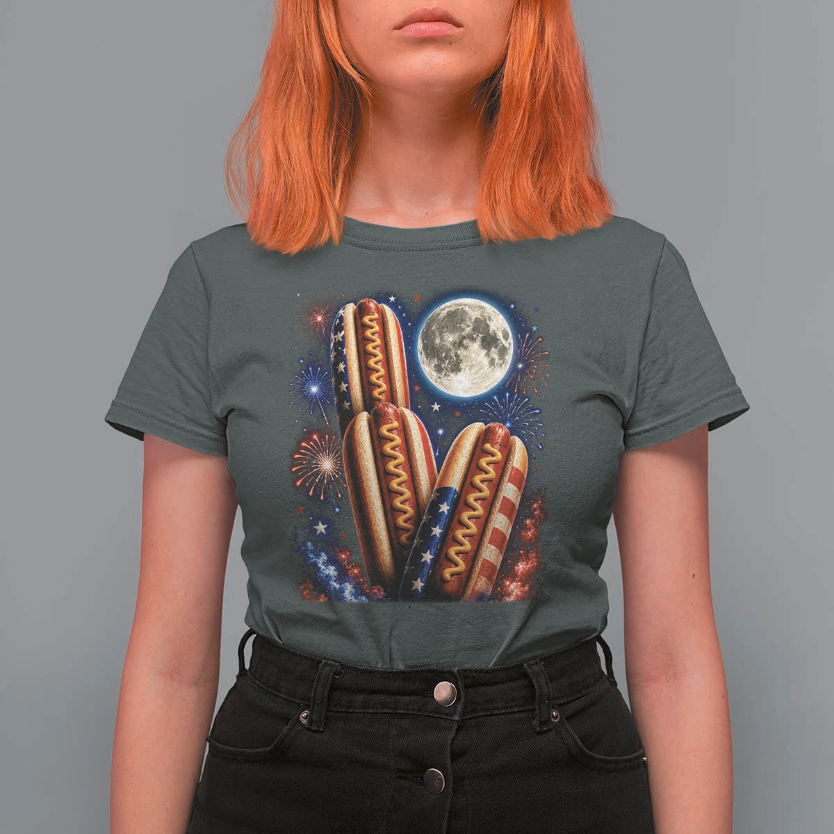 4th Of July Hotdog Fireworks T Shirt For Women American Food Lovers
