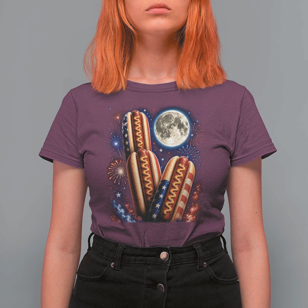 4th Of July Hotdog Fireworks T Shirt For Women American Food Lovers