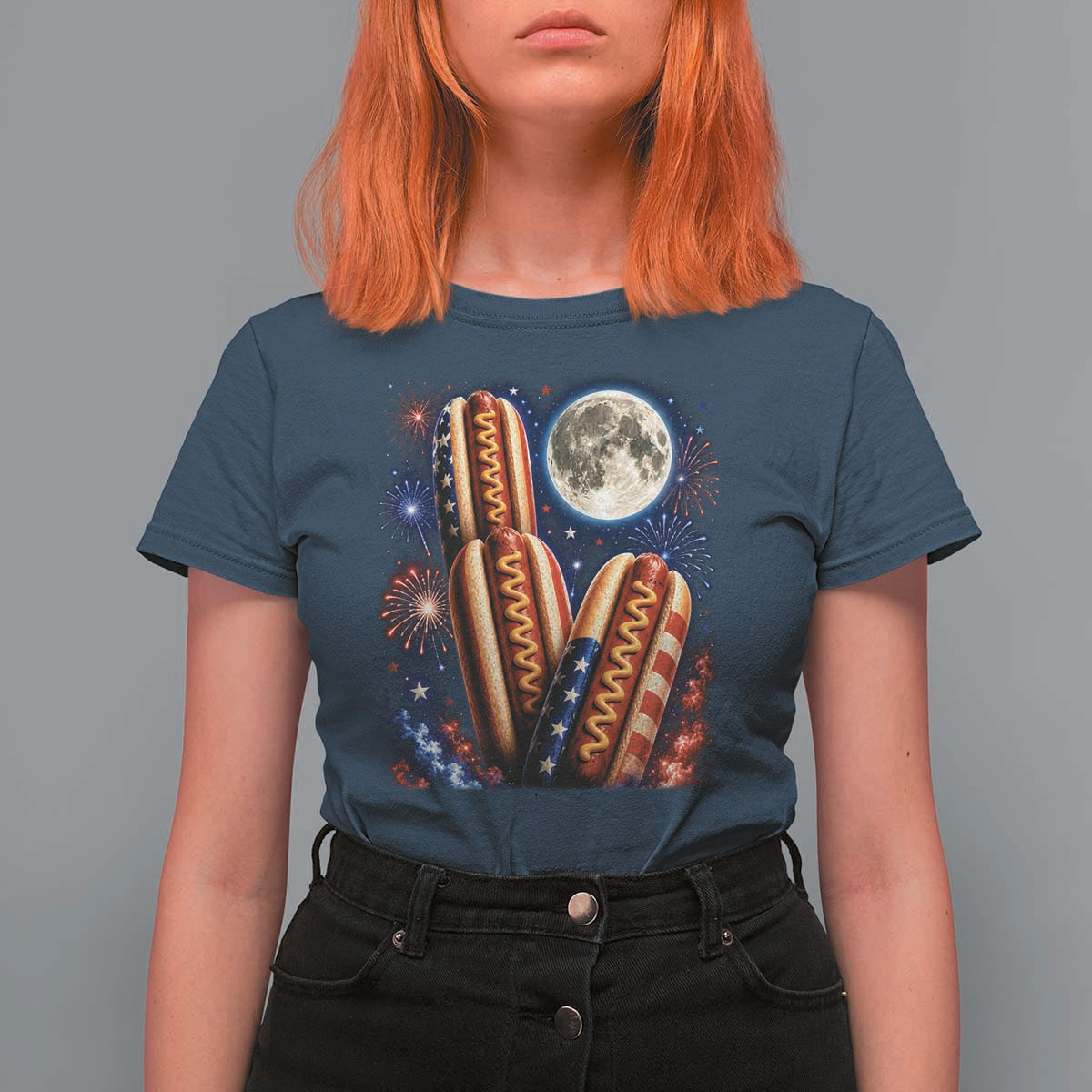 4th Of July Hotdog Fireworks T Shirt For Women American Food Lovers