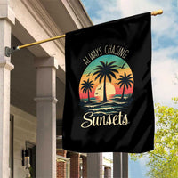 Vintage Always Chasing Sunsets Garden Flag Hawaiian Tropical Beach Graphic