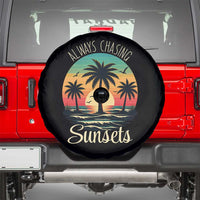 Vintage Always Chasing Sunsets Spare Tire Cover Hawaiian Tropical Beach Graphic