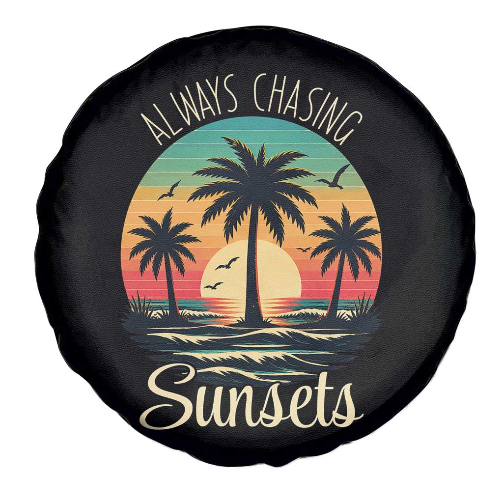 Vintage Always Chasing Sunsets Spare Tire Cover Hawaiian Tropical Beach Graphic