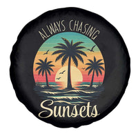 Vintage Always Chasing Sunsets Spare Tire Cover Hawaiian Tropical Beach Graphic