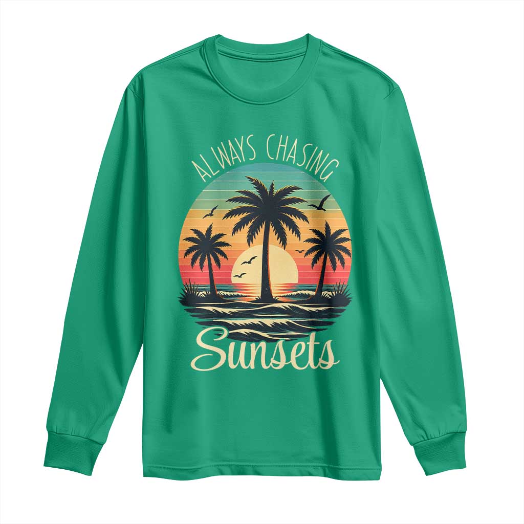 Vintage Always Chasing Sunsets Long Sleeve Shirt Hawaiian Tropical Beach Graphic