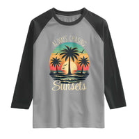 Vintage Always Chasing Sunsets Raglan Shirt Hawaiian Tropical Beach Graphic