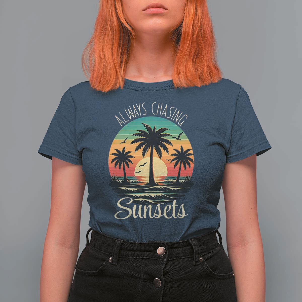 Vintage Always Chasing Sunsets T Shirt For Women Hawaiian Tropical Beach Graphic