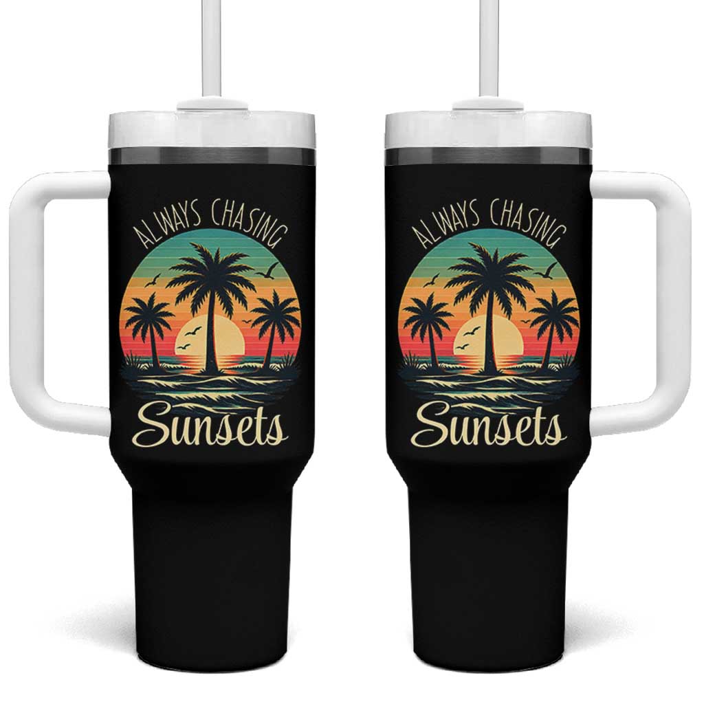 Vintage Always Chasing Sunsets Tumbler With Handle Hawaiian Tropical Beach Graphic