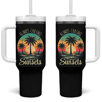 Vintage Always Chasing Sunsets Tumbler With Handle Hawaiian Tropical Beach Graphic