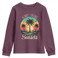 Vintage Always Chasing Sunsets Youth Sweatshirt Hawaiian Tropical Beach Graphic
