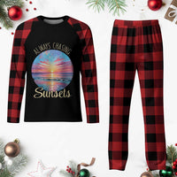 Always Chasing Sunsets Plaid Pajama Set Summer Vacation Travel Gift