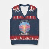 Always Chasing Sunsets V-Neck Knit Sweater Vest Summer Vacation Travel Gift