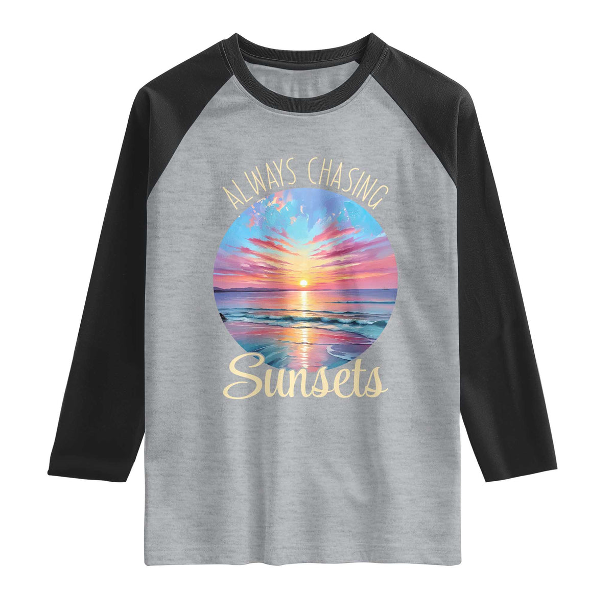 Always Chasing Sunsets Raglan Shirt Summer Vacation Travel Gift