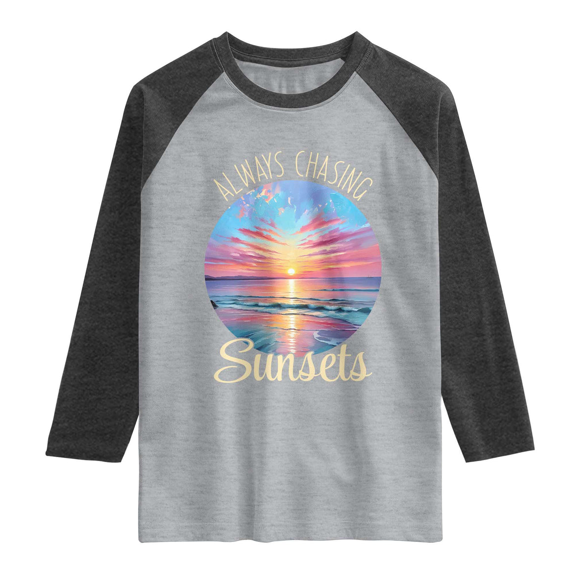 Always Chasing Sunsets Raglan Shirt Summer Vacation Travel Gift
