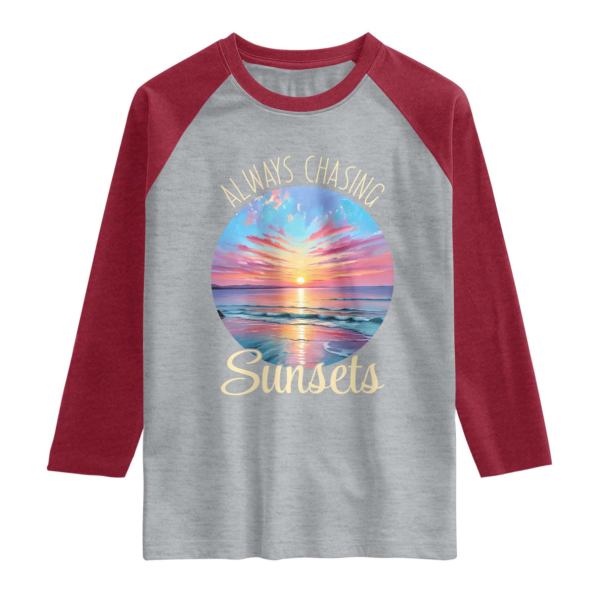 Always Chasing Sunsets Raglan Shirt Summer Vacation Travel Gift