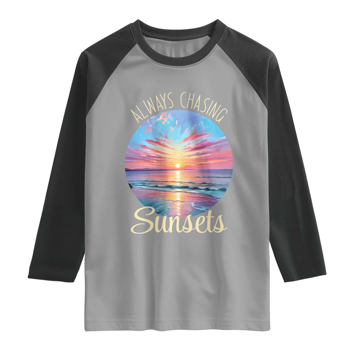 Always Chasing Sunsets Raglan Shirt Summer Vacation Travel Gift