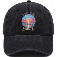 Always Chasing Sunsets Washed Cotton Baseball Cap Summer Vacation Travel Gift