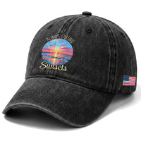 Always Chasing Sunsets Washed Cotton Baseball Cap Summer Vacation Travel Gift