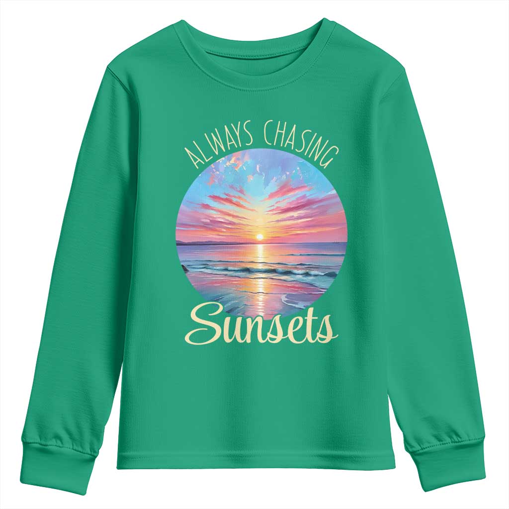 Always Chasing Sunsets Youth Sweatshirt Summer Vacation Travel Gift