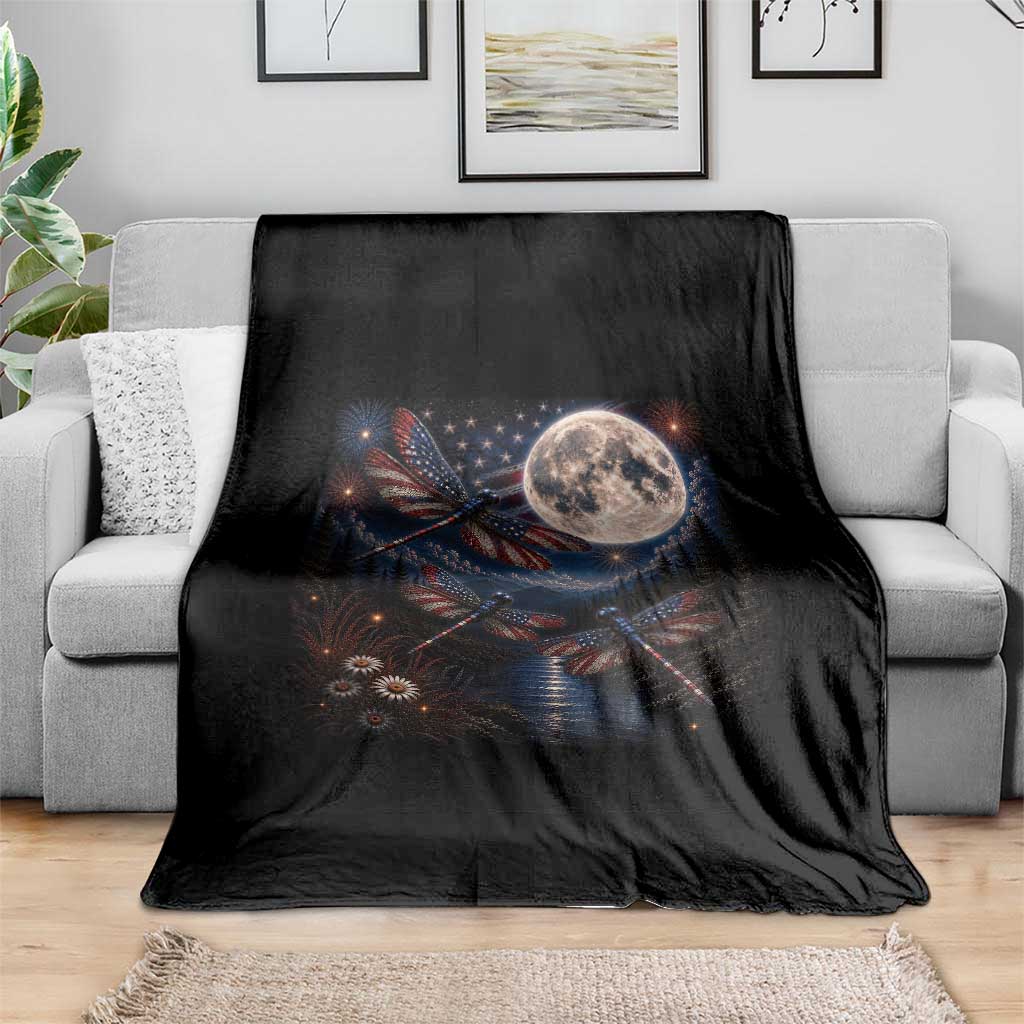 American Flag Dragonfly Patriotic 4th Of July Throw Blanket