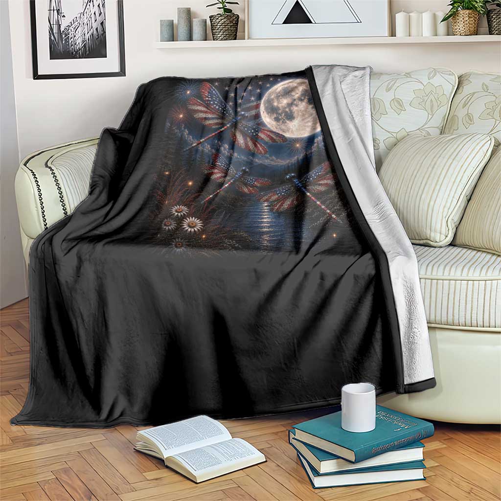 American Flag Dragonfly Patriotic 4th Of July Throw Blanket