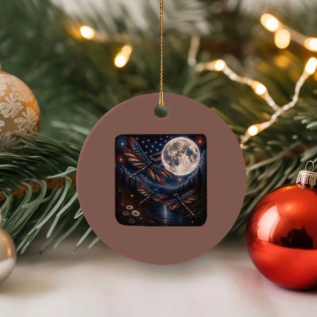 American Flag Dragonfly Patriotic 4th Of July Ceramic Ornament