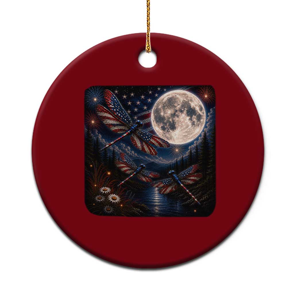 American Flag Dragonfly Patriotic 4th Of July Ceramic Ornament
